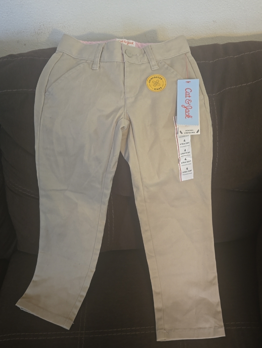 Cat & Jack Girls Khaki Straight School Pants - Beige